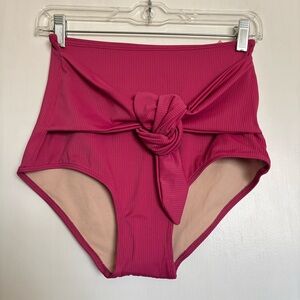 Kortni Jeane Tie Up Front Swim Bottoms Size Small NEW Pink Ribbed High Waist
